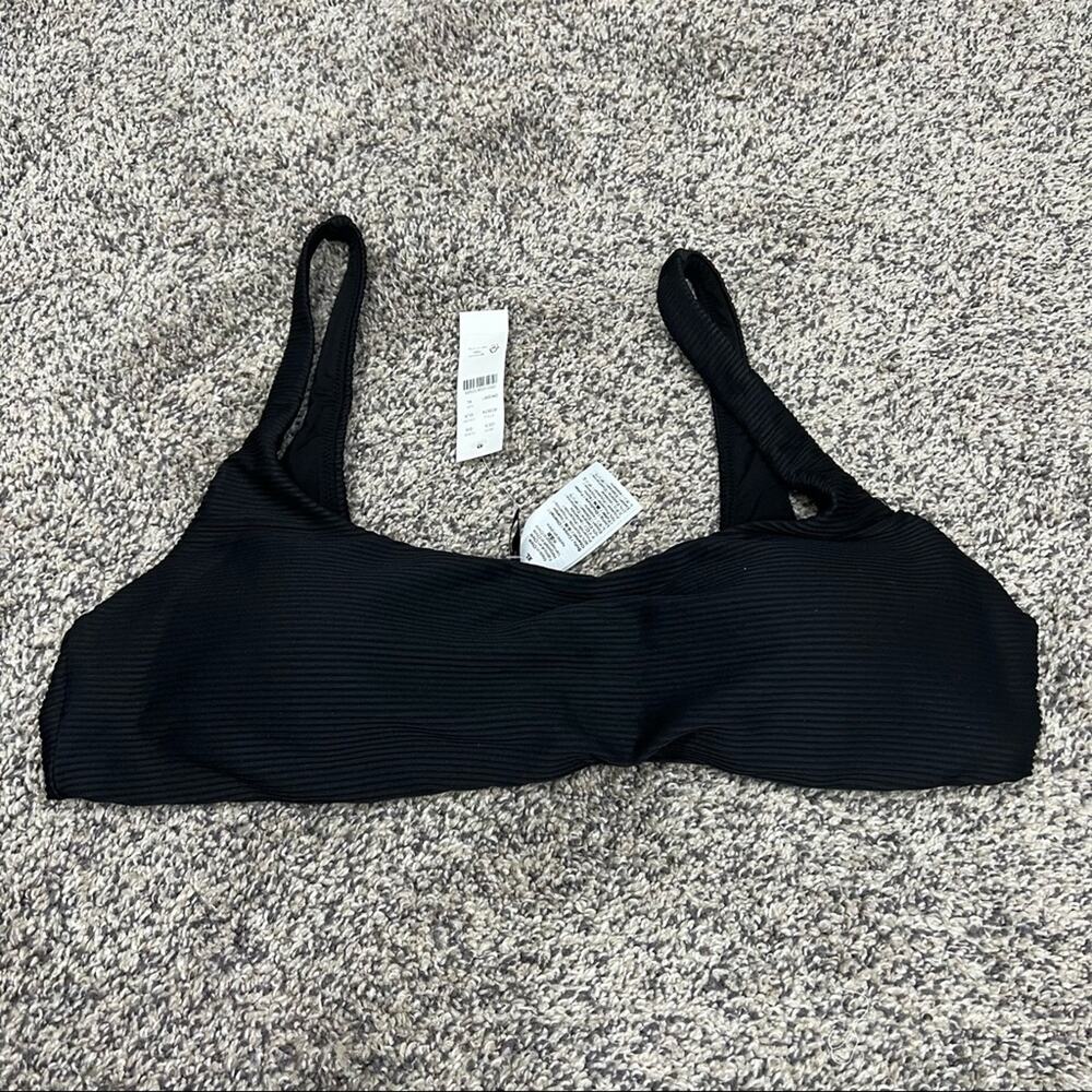 NWT J. CREW Rib Scoop Bikini Top Black XL